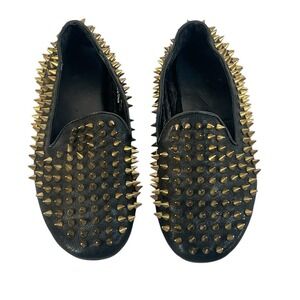 Unif Hellraisers‎ women's brass spiked fine leather loafers size 6 black